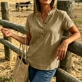 thumbnail image 4 of Admvng Women's Tops V Neck Side Slit Short Sleeve Breathable Casual Basic Button Shirts, 4 of 7