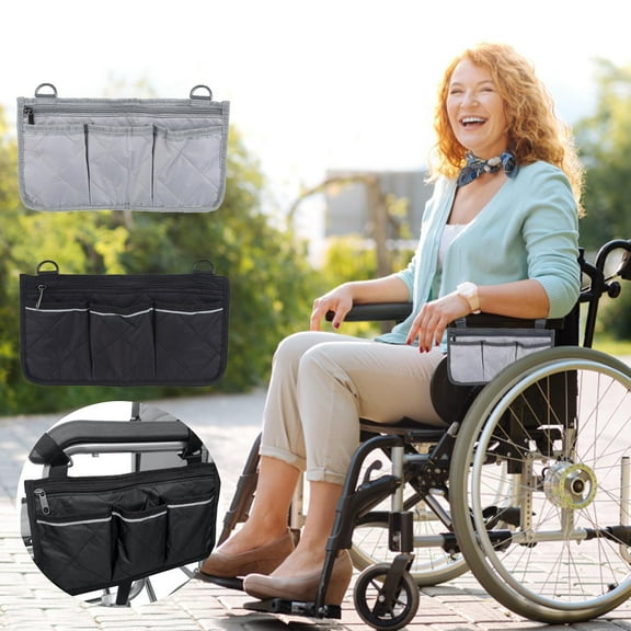 Wheelchair Bag under $5! Yannianjz Wheelchair Side Storage Bag, Armrest Organizer Pouch with Multiple Pockets, Reflective Suspended Bag for Walker, Scooter, and Mobility Aid