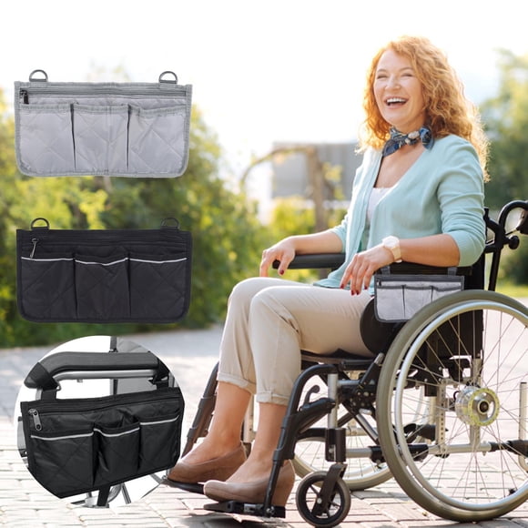 Xihbxyly Bolsa para Silla de Ruedas Walker, Compartimento Lateral para Almacenamiento En Reposabrazos, Diseño Reflectante de Seguridad, Organizador Multibolsillos, Compacta y Ligera, Ajuste Universal