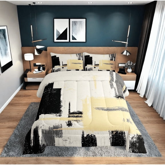 Erosebridal Geometric Bedding Sets Twin with Comforter, Light Yellow Duvet Insert, Futuristic Abstract Decor, Reversible 2pcs
