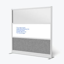 Luxor Workflow Modular Wall Room Divider System - Silver Frame - 70" x 70" Wide Panel Starter Wall with Whiteboard, Freestanding