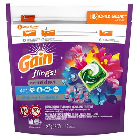 Gain flings! Scent Duet Laundry Detergent Pacs, Wildflower & Waterfall, 12 Count