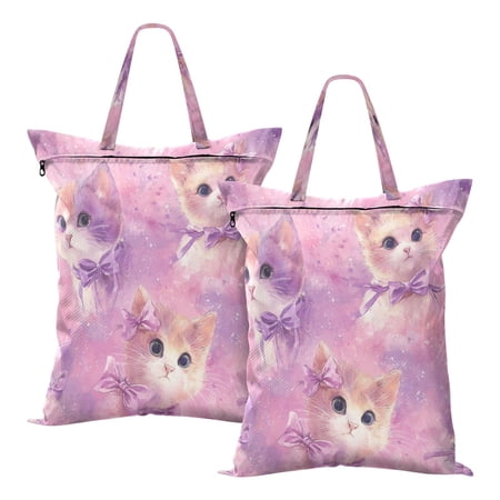 2-Pack Waterproof Travel Laundry Bag Lightweight Polyester Duffle with Top Handle for Beach/Camping/School Kittens with Bows Pattern