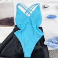 thumbnail image 5 of Sngxgn Swimsuit for Women Bathing Suit Cut Out Cross Back Tie Deep V Neck Ruched High Cut(Blue,S), 5 of 7