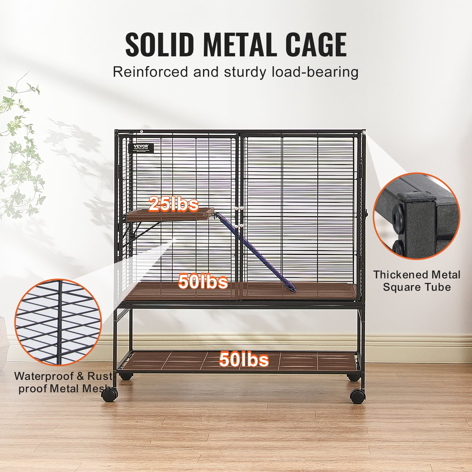 VEVOR 39" Rolling Metal Ferret Cage, Large 2-Tier Small Animal Cage with Ramps & Tray, Easy to Set up for Pet Rats, Hamster, Guinea Pig, Chinchilla, Squirrel, Hedgehogs, Bunny