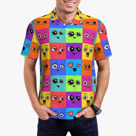 Goofa Doodle Faces Emotions Print Mens Polo Shirts Quick Dry Short Sleeve Golf T Shirt Performance Moisture Wicking Casual Workout-4X-Large
