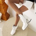 thumbnail image 5 of Botas de tacón alto grueso con punta cuadrada de terciopelo para mujer, con cordones, cremallera lateral, parte superior baja, botas desnudas Wmkox8yii  hfjk1121, 5 of 5