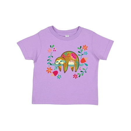 

Inktastic Sloth Cute Girls Flowered Gift Toddler Toddler Girl T-Shirt