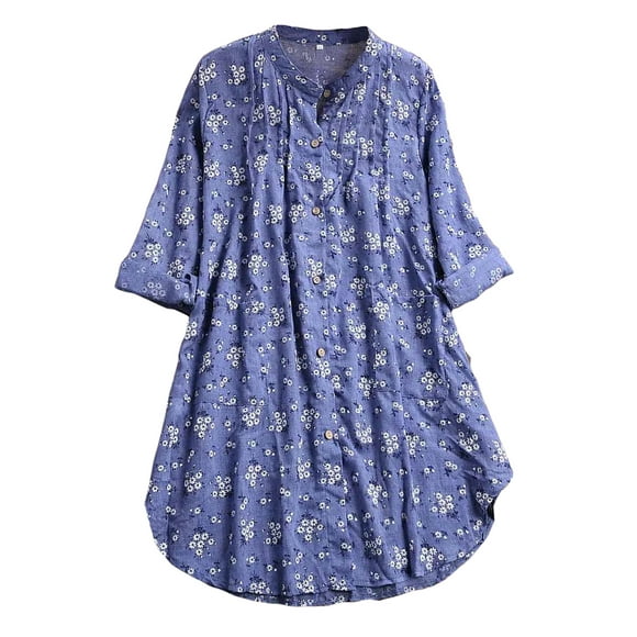 HIMONE Long Sleeve Tunic Top for Women Button Up Pockets T Shirt Blouse Over Size Casual Stand Collar Tunic Blouse Top Irregular Hem Clothing Top