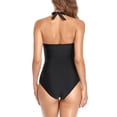 thumbnail image 3 of Sarapandan Women Deep V Neck Swimsuits One Piece Swimsuit Ruched Push Up Bathing Suit Slimming Halter Swimsuit Black L, 3 of 7