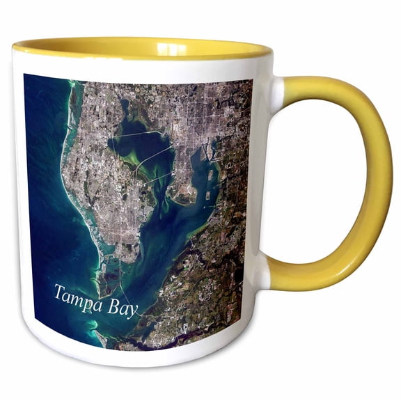 3drose, Image of Tampa Bay Florida Aerial Map, 15oz Two-tone Yellow Mug