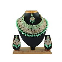 Mint Indian Bollywood Fashion Style Gold Plated Wedding & Bridal Necklace Earrings Kundan Jewelry Set