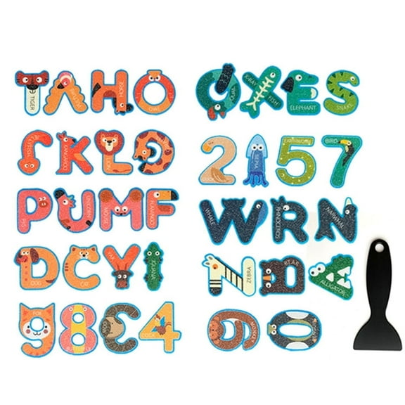 EIMELI 37Pcs Non Slip Bathtub Stickers,10Pcs Number Shape Non Slip Bathtub Stickers-26 Pcs Adhesive Kids Alphabet Anti Slip Decal Threads for Shower and Bath Tub with Premium Scraper