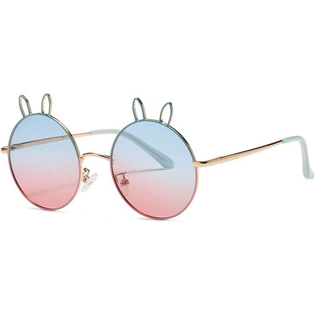 Gafas de sol para niños, gafas de sol polarizadas de metal redondas con orejas de conejo para niñas y niños de 5 a 16 años