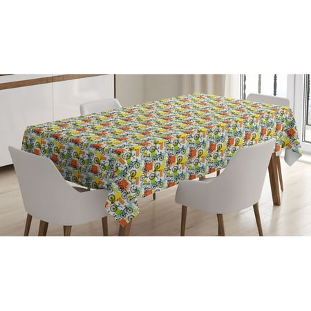 

Bicycle Tablecloth Bicycle Sketches Retro Style Geometric Shapes of Colors Hand-Drawn Like Lettering Rectangle Satin Table Cover for Dining Room and Kitchen 60 X 84 Multicolor by Ambesonne