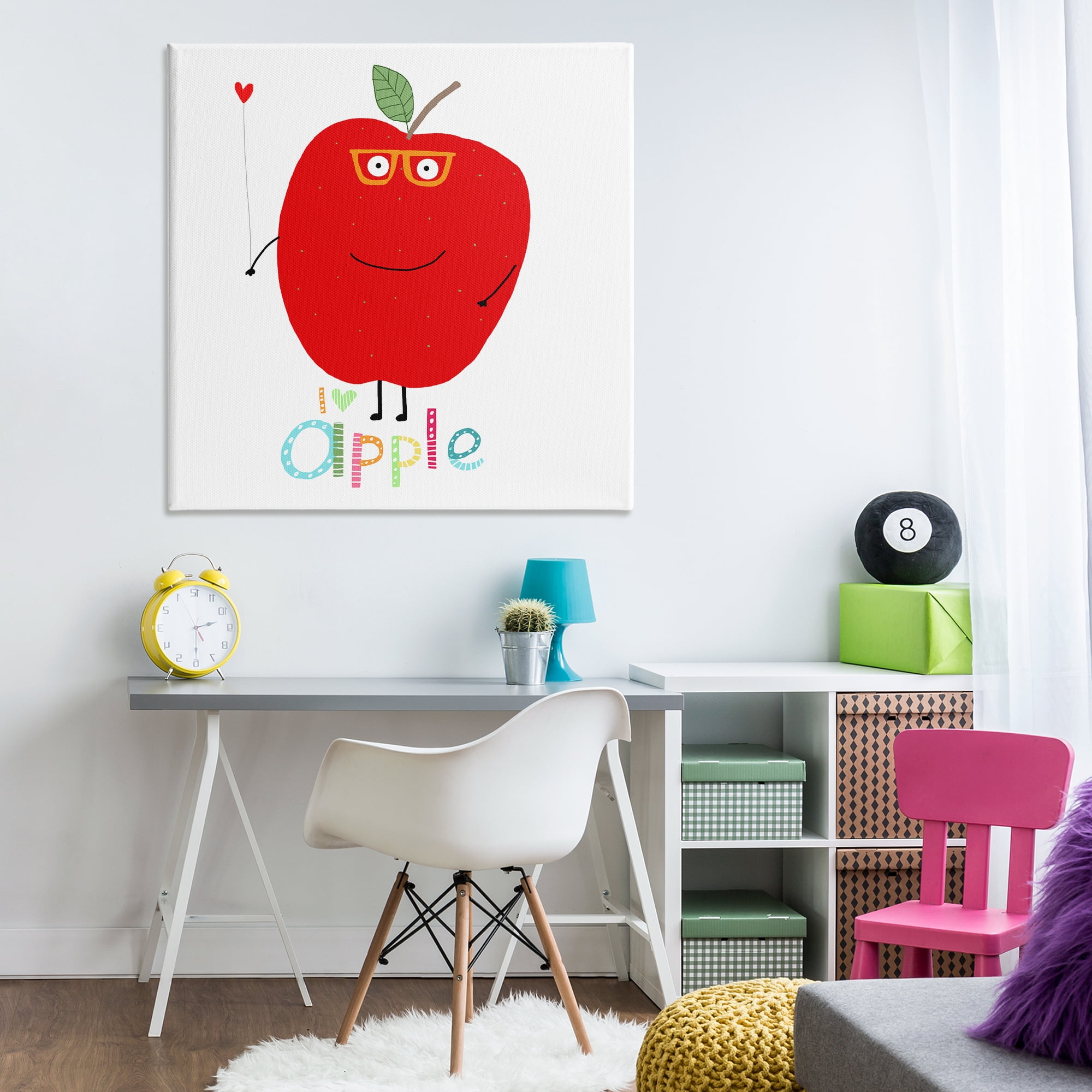 Stupell Industries Fun Smiling Apple Food & Beverage Painting Wrapped Canvas Art Print Wall Art, 36 x 36