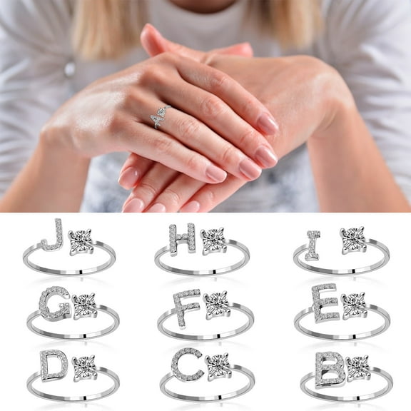 Wioihee Ladies' jewelry Initial Letter Ring for Women Silver Stackable Alphabet Rings with Initial Adjustable Crystal Inlaid Initial Rings Gifts Above
