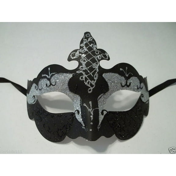 Black Silver Glitter Venetian Masquerade Costume Mask Halloween Party