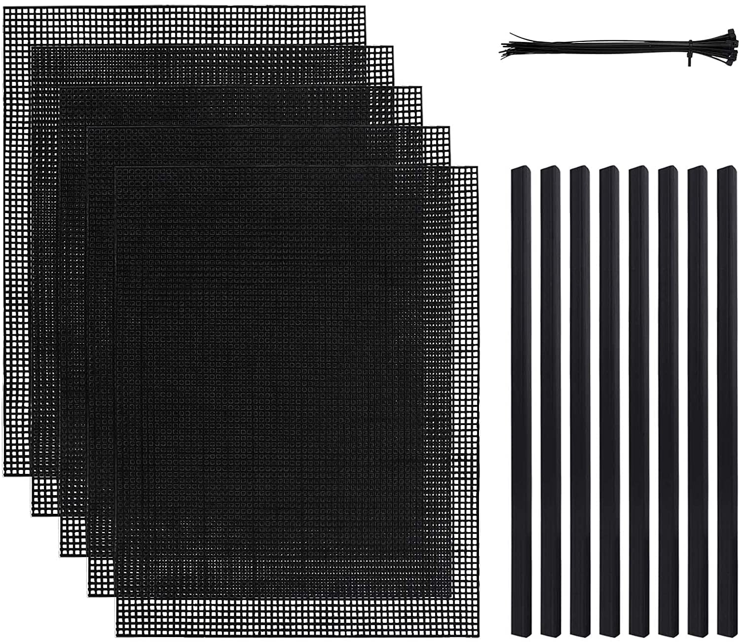 5 Pieces Black Plastic Mesh Sheets(10 x 13 inch) with Binding Bars