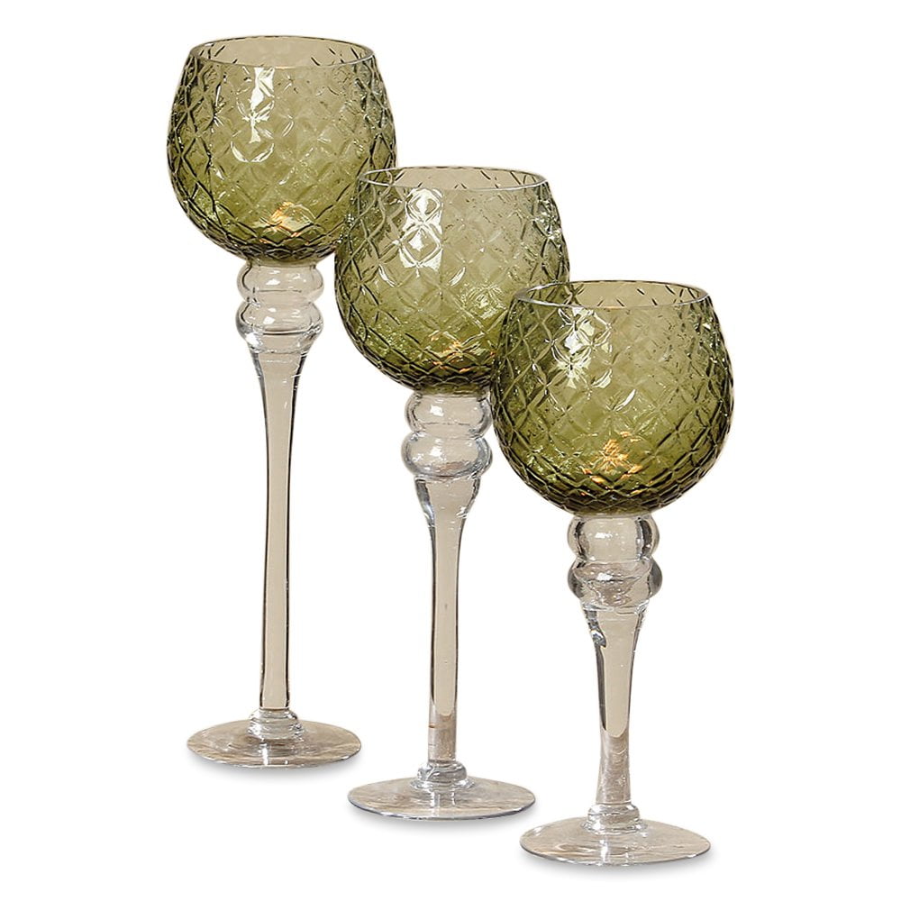 Spectacular Cape Cod Long Stem Candle Holders, Set of 3, Quilted Deep