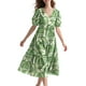 thumbnail image 1 of Vestido midi YESNO de verano con estampado floral con cuello en V y manga abullonada para mujer, 1 of 5