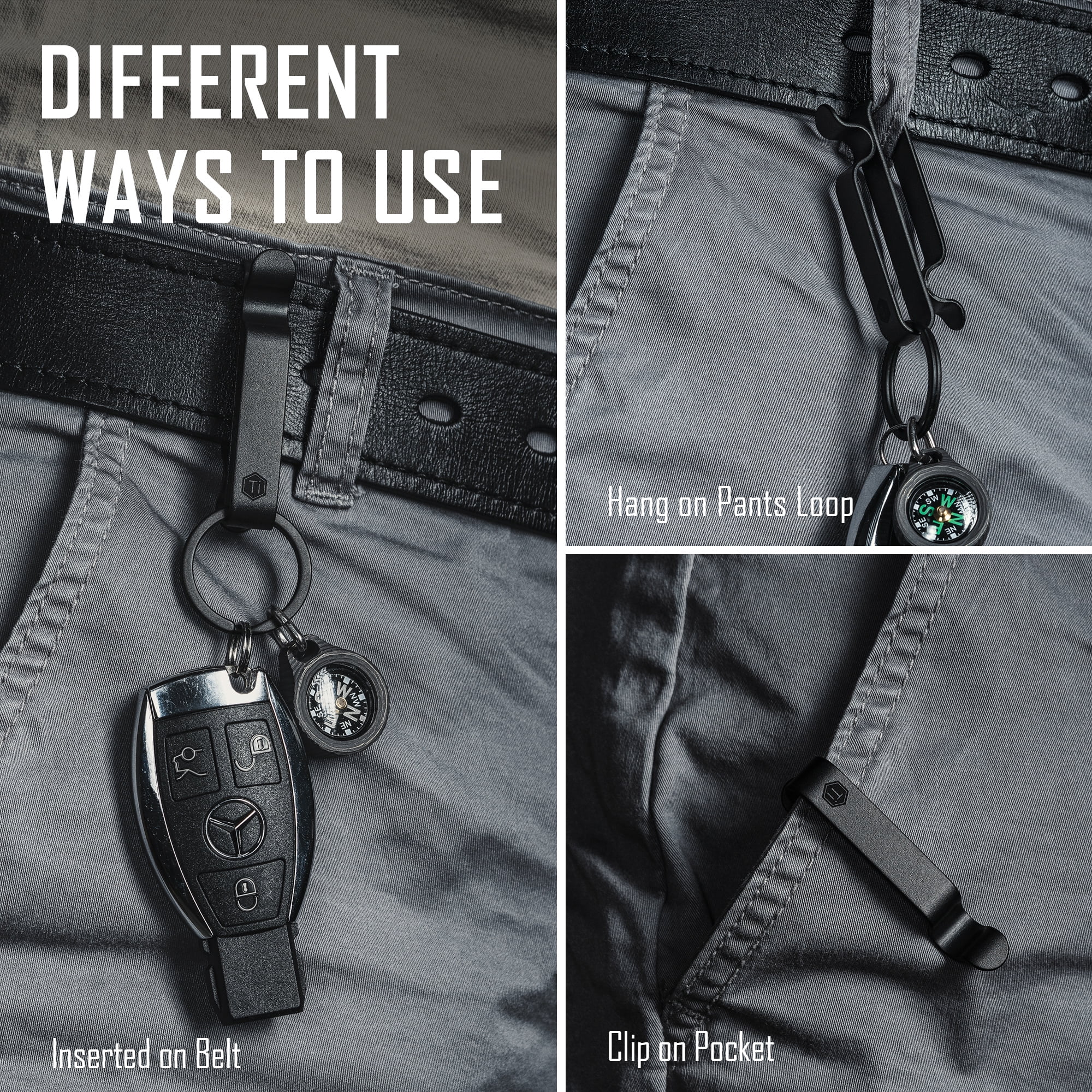 TIMULTI Titanium Belt Key Holder,Belt Key Clip,EDC Duty Belt Loop Keychain Clip with Detachable Key Ring,Key Chains for Men