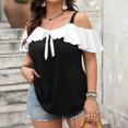 thumbnail image 2 of Taqqpue Women Summer Short Sleeve Shirt Cold Shoulder Solid Color Cut Out Lace Blouse Tops Casual Flowy Plus Size Tees, 2 of 5