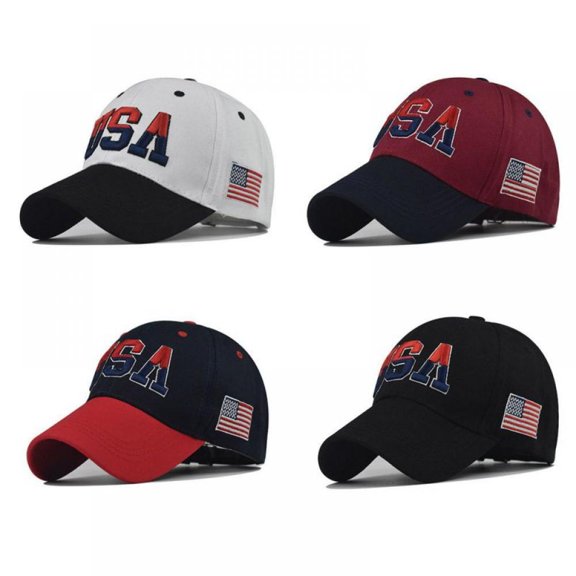 Monfince 4 Pieces Unisex Baseball Caps USA Letter American Flag Embroidery Cotton Sport Hats for Women Men