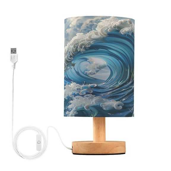 Japanese Wave Bedside Table Lamp Desk Warm Lights with USB Charging Port Cylinder LED Lamps for Bedroom Living Room Office