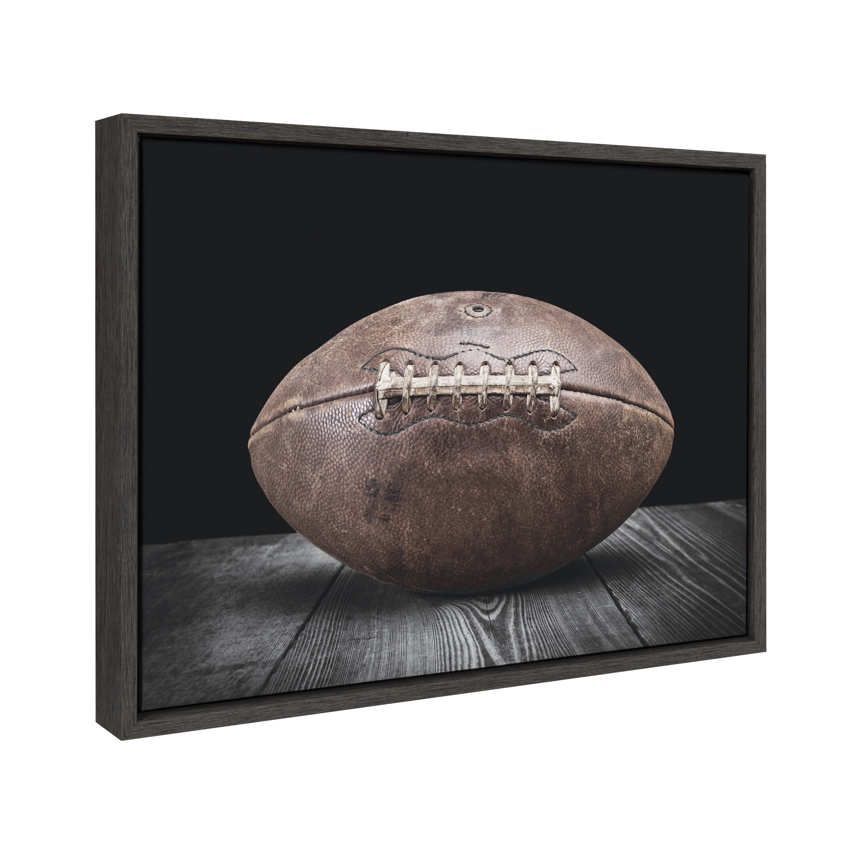 DesignOvation Sylvie Vintage Football Sport Print Framed Canvas Wall Art By Shawn St. Peter, 18x24 Dark Grey, Traditional Classic Wall Decor For Office, Bedroom, Or Living Room
