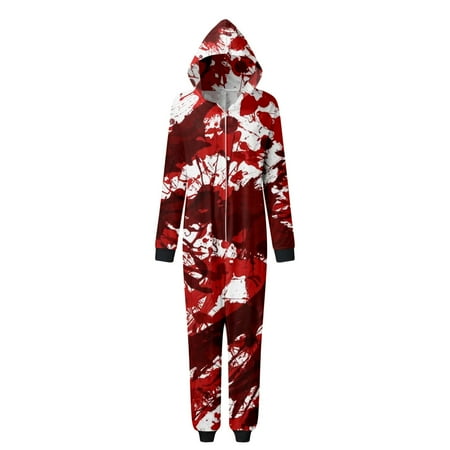 

Family Matching Outfits Parent Child Blood Print Hooded Zipper Home Jumpsuit (Mom) Matching Clothing Set