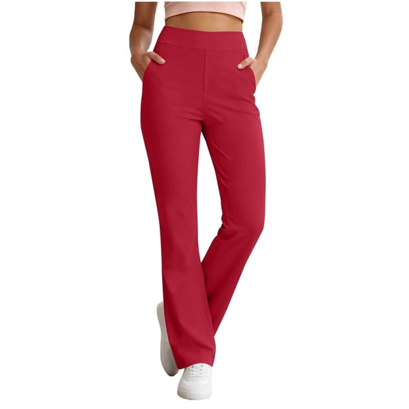 DeHolifer Women's Yoga Pants Straight Leg Solid Color Elastic Waisted Trousers with Pocket