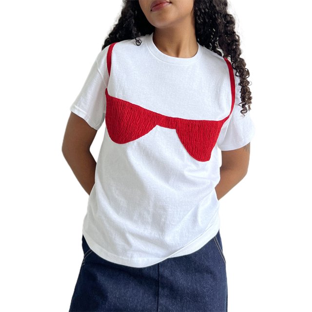 Gupgi T-Shirts Blancs pour Femmes Soutien-Gorge Imprimé Manches Courtes Col Rond Tee Ample Tops d'Été Décontractés