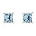 thumbnail image 3 of 1.0 Ct Princess Cut Studs Blue Natural Aquamarine 18K Rose Solid Solid Gold Everyday Dainty Earrings Push Back, 3 of 7