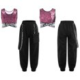 thumbnail image 3 of Aislor Kids Girls Hip Hop Dance Shiny Sequins Sleeveless Crop Tops with Chain Pocket Jogger Pants Pink 15, 3 of 6
