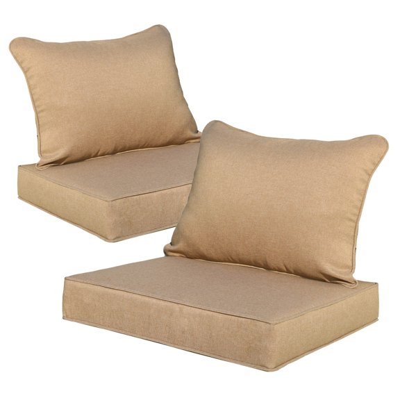 FKS LIFE Outdoor Patio Chair Cushions Set 24 L X 24 W X 4 H Waterproof Fade Resistant Deep Seat with Back Cushions Outdoor Seat Cushion Set for Chairs and Sofas(2 Set)