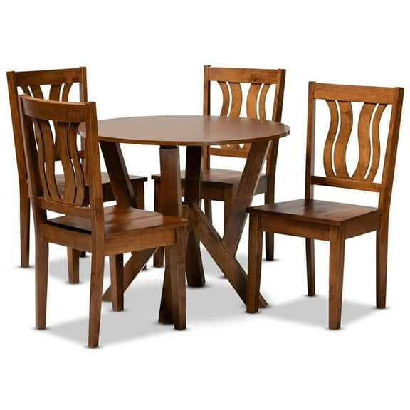 Bowery Hill Transitional Walnut Brown Finished Wood 5-Piece Dining Set