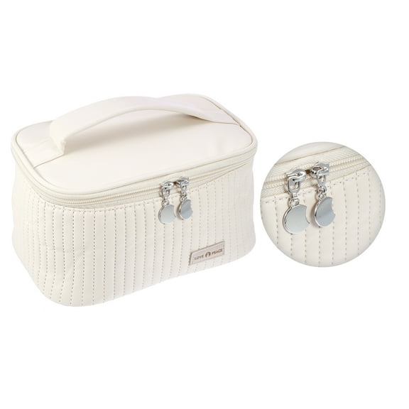 Vocoste Polyurethane Leather Makeup Bag Large Makeup Bag Brush Organizer Bag Toiletry Bag for Women Beige