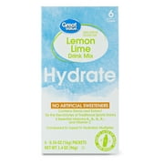 Great Value Lemon Lime Hydration Powdered Drink Mix, 0.56 oz, 6 Packets