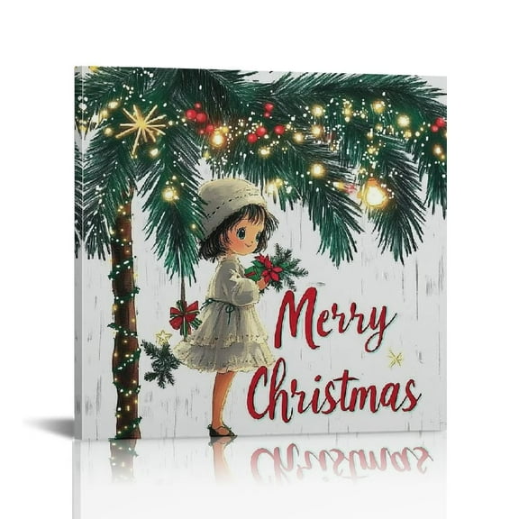 Christmas Palm Trees Wall Art, Winter Artwork, Ocean & Beach Theme, Cute & Colorful, Premium Gallery Wrapped Canvas Decor, Ready to Hang