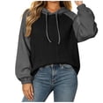 thumbnail image 2 of ZunFeo Womens Oversized Black Color Block Hoodie - Soft Cable Knit Raglan Sleeves,Size L, 2 of 6