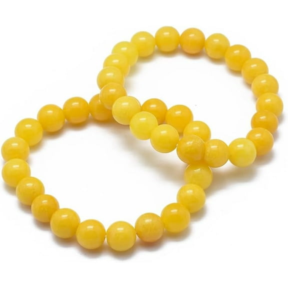 1Pc 2Inch Natural Yellow Jade Beaded Bracelets Stone Beaded String Elastic Bracelet Jewelry Gifts Adjustable Handmade Dainty Chain Rope Link Paperclip