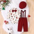 thumbnail image 2 of WUANDIXFA Baby Boy Christmas Outfit Long Sleeve Shirts Pants and Hat Holiday Party Cute Print Fall Winter Clothes,Red,6-9 Months, 2 of 6