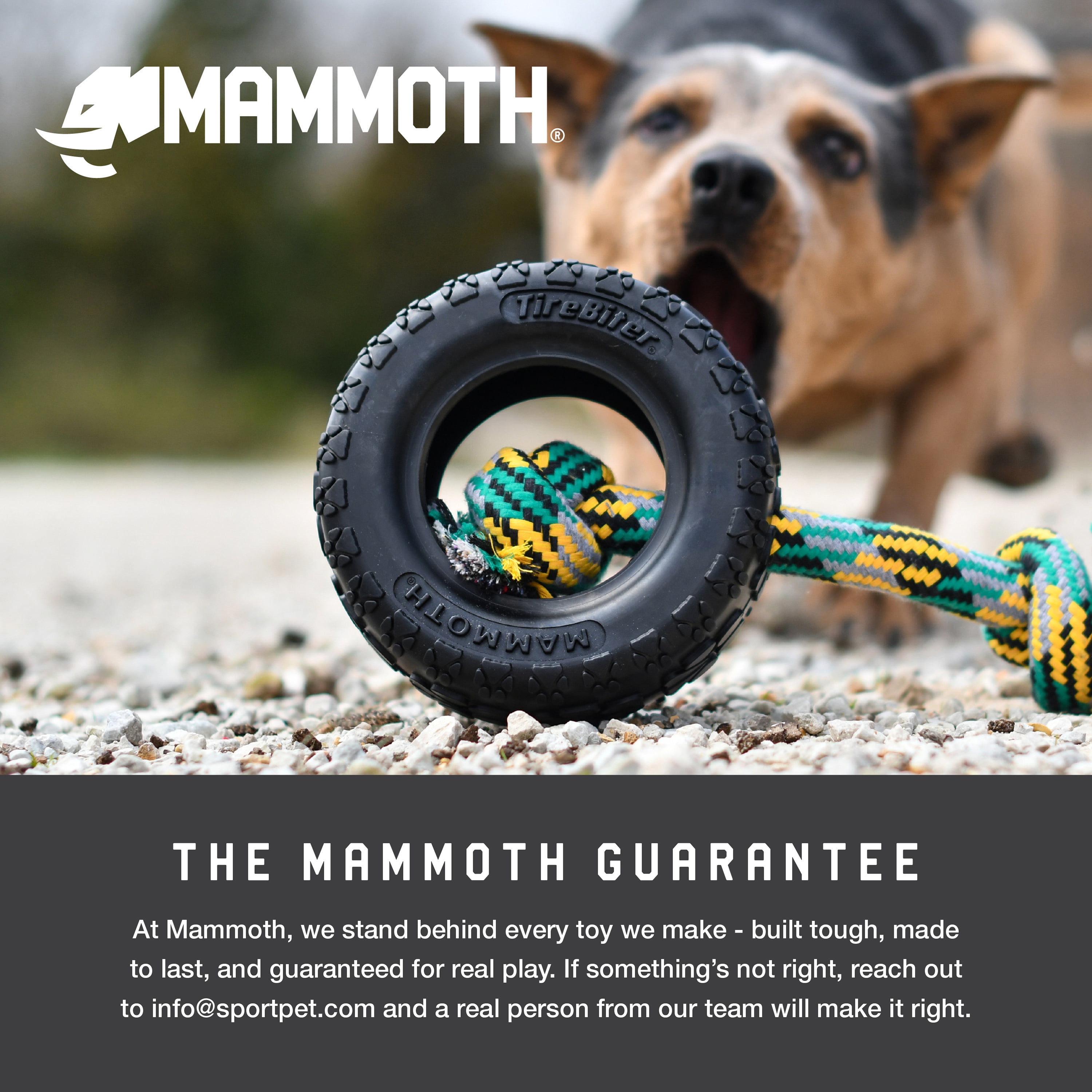 Mammoth TireBiter Original Rubber Dog Toy with Cottonblend Assorted Color Rope, Small 6"