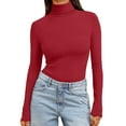 thumbnail image 2 of Turtleneck Sweaters for Women Ribbed Knit Long Sleeve, Slim Fitted Warm Fall Basic Pullover Red L, 2 of 7