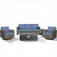 thumbnail image 2 of PARKWELL Outdoor Oversized Patio Furniture Set with Fire Pit Table, All-Weather Wicker Sectional Swivel Rocker Chairs Sets,Luxury Conversation Set for Porch, Balcony, Deck, Gray/Navy, 2 of 12