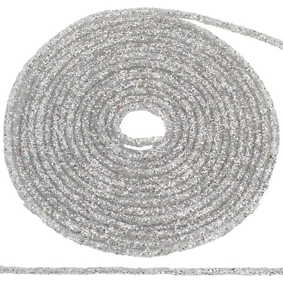 5 Yards Sequin Rhinestone Tube Cord 5mm Silver Resin Glitter Shoelaces Laces Hoodie String Decorations Rope Trimming for DIY Dresses Clothing Shoes Jewelry Accessories
