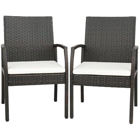 Gymax 2PCS Patio PE Rattan Wicker Dining Armchairs Outdoor Chair w/ Removable Cushion