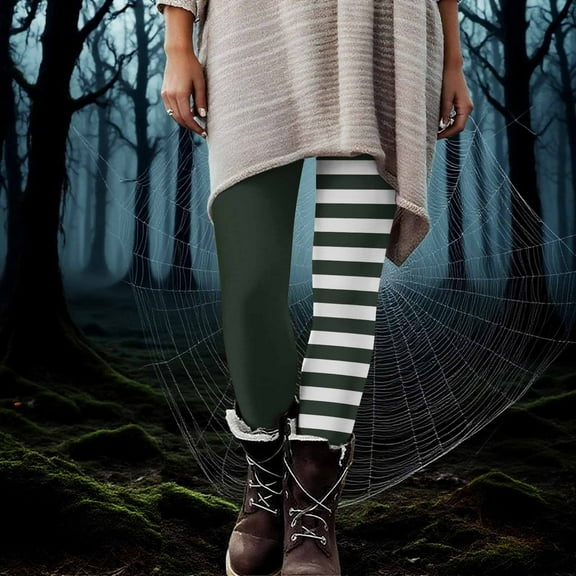 Elvqul Leggings for Women Stretch Halloween Pants Athletic Fashion Striped High Waist Green Womens Leggings Pants Plus Size