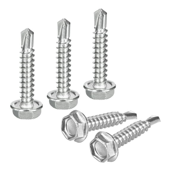 Uxcell 50 Pack #10 x 1" Self Drilling Screws, 410 Stainless Steel Self Tapping Screws for Metal, Hex Washer Head Sheet Metal